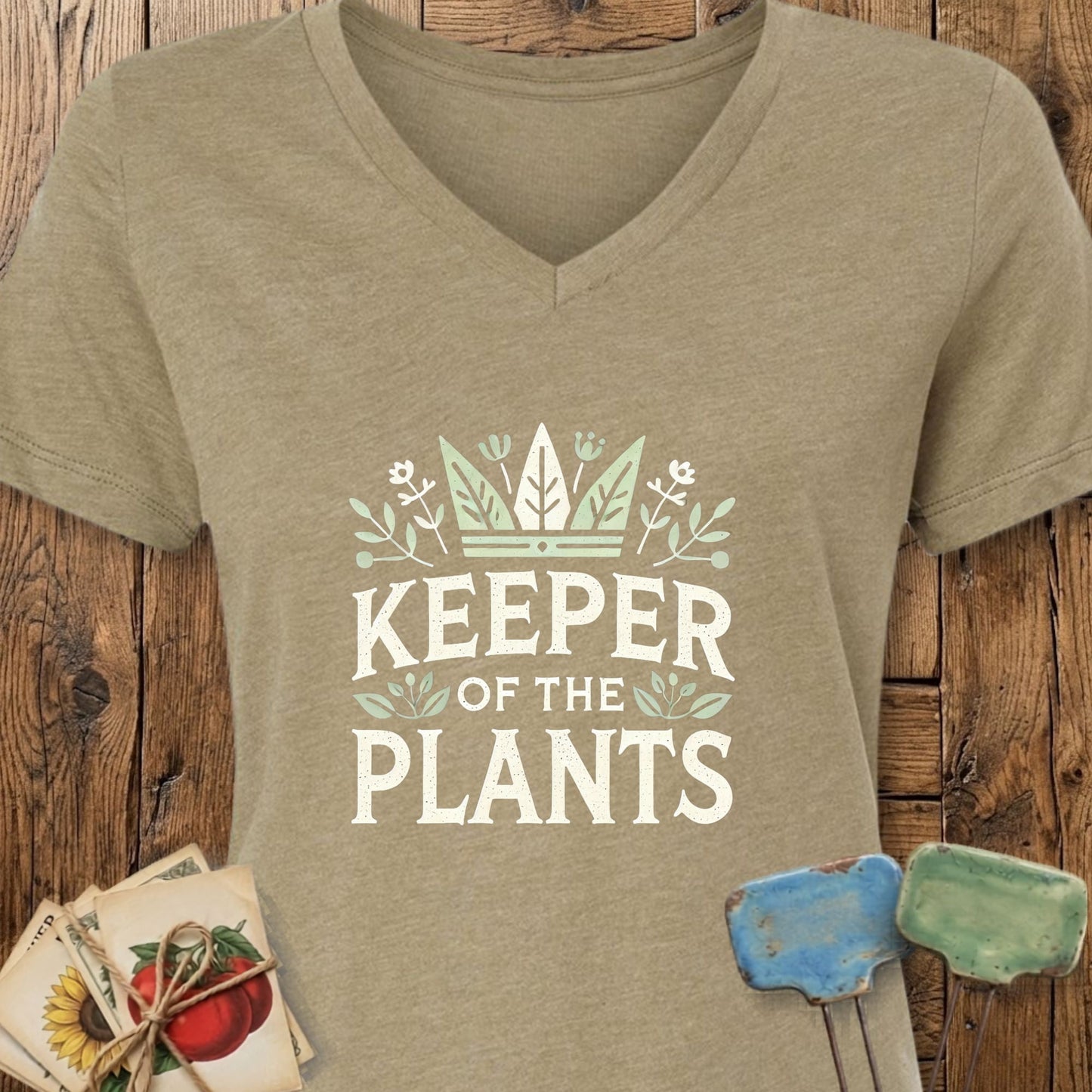 Printify T-Shirt Heather Olive / S Keeper of the Plants V-Neck