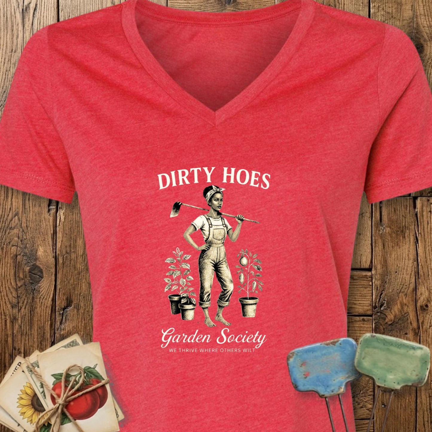 Printify T-Shirt Heather Red / S Dirty Hoes II V-Neck