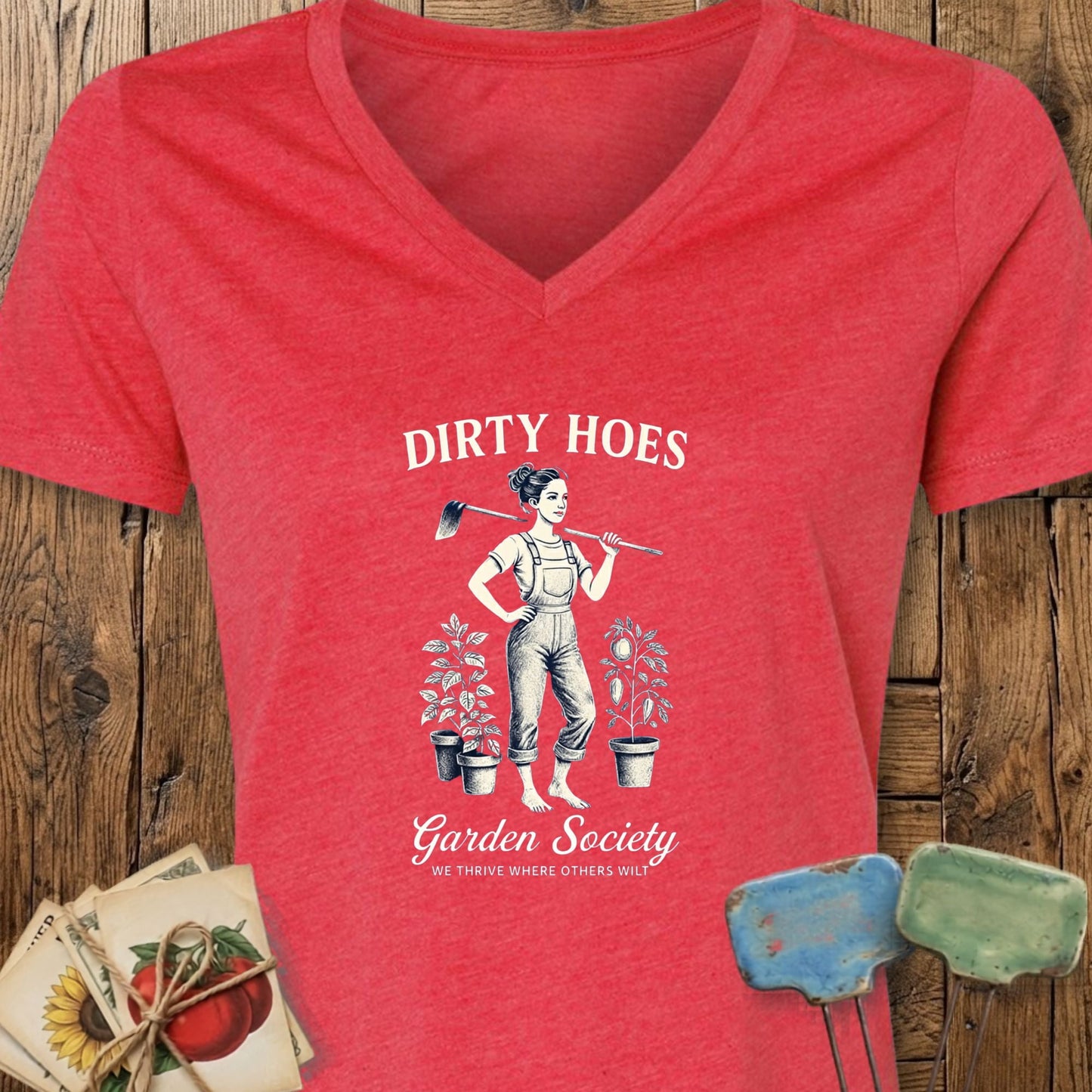 Printify T-Shirt Heather Red / S Dirty Hoes V-Neck