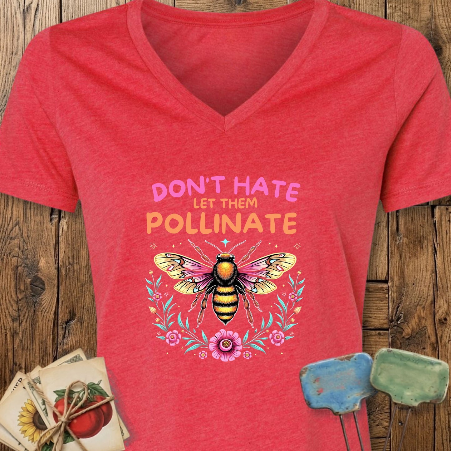 Printify T-Shirt Heather Red / S Don't Hate V-Neck