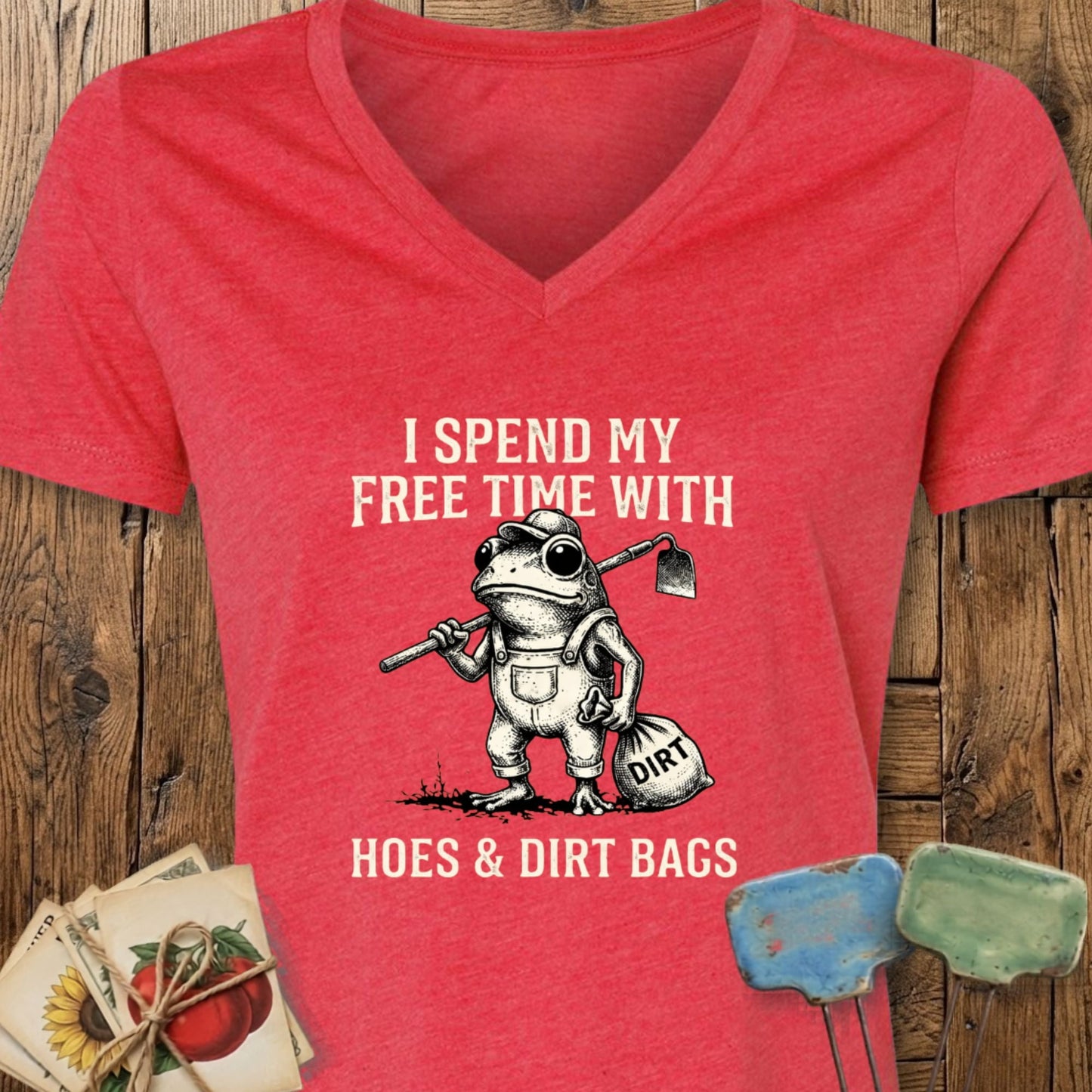 Printify T-Shirt Heather Red / S Hoes & Dirt Bags V-Neck