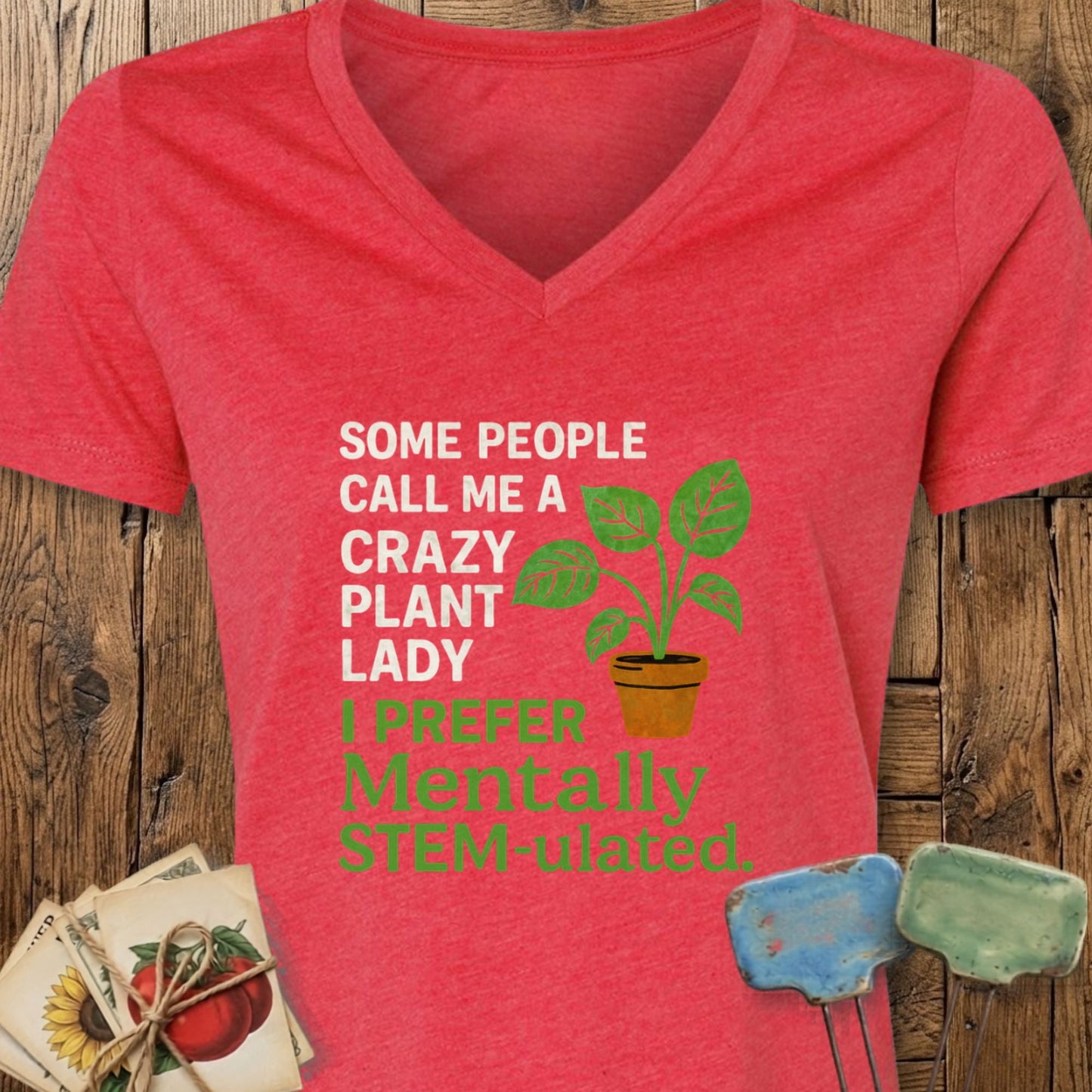 Printify T-Shirt Heather Red / S Mentally STEM-ulated V-Neck
