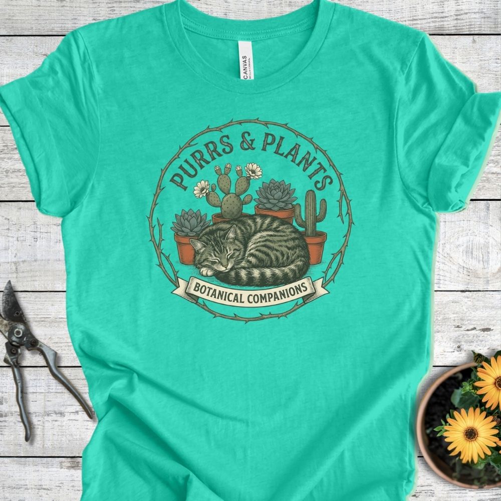 Printify T-Shirt Heather Sea Green / S Purrs and Plants T-Shirt