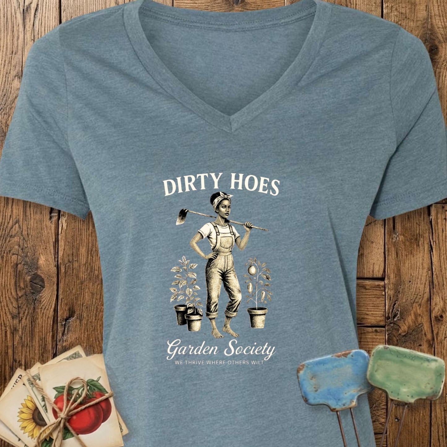 Printify T-Shirt Heather Slate / S Dirty Hoes II V-Neck