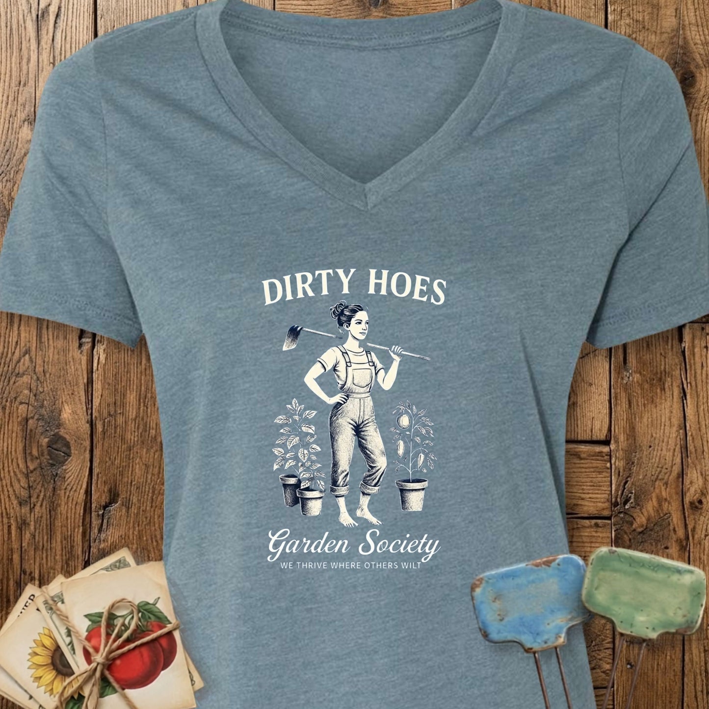 Printify T-Shirt Heather Slate / S Dirty Hoes V-Neck