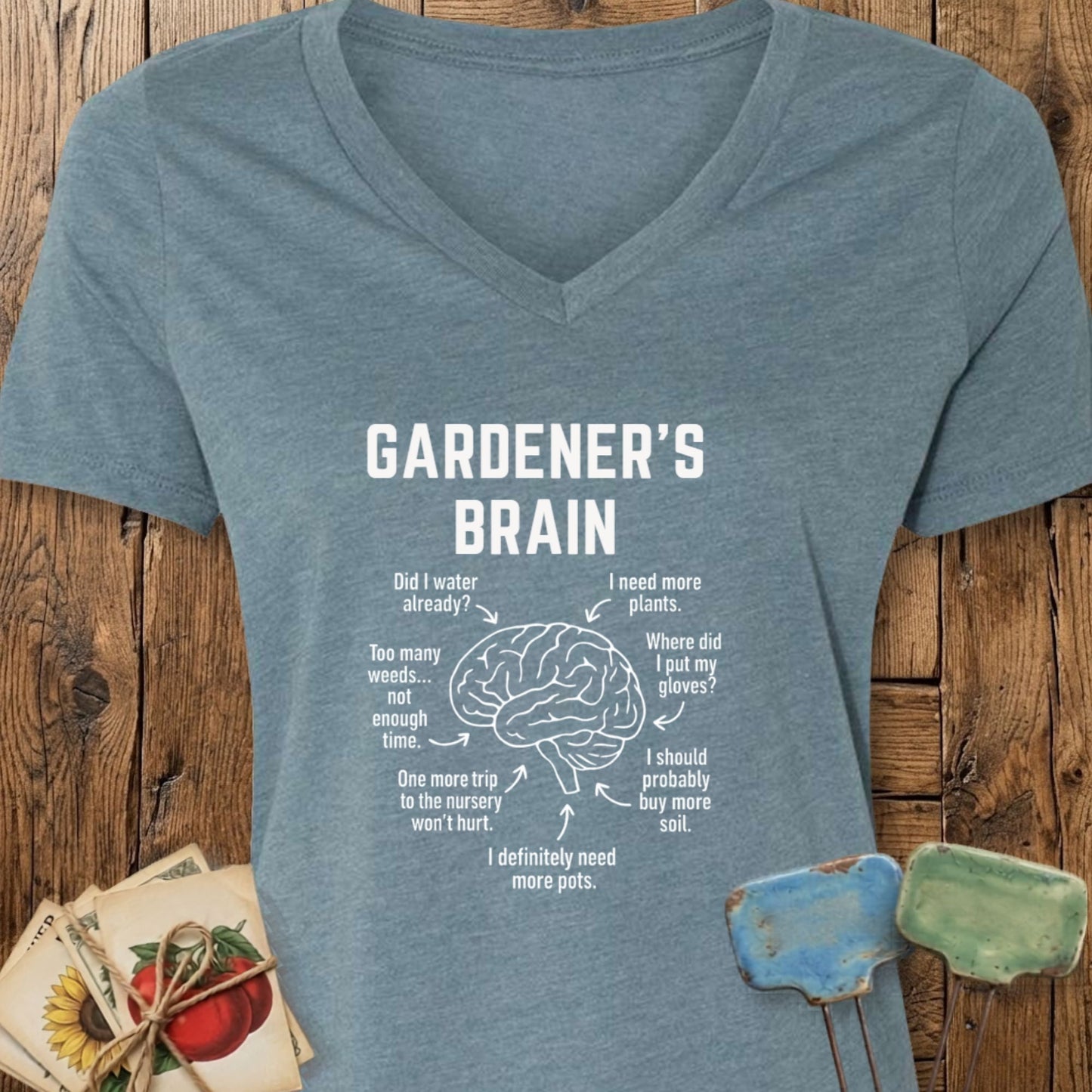 Printify T-Shirt Heather Slate / S Gardener's Brain V-Neck