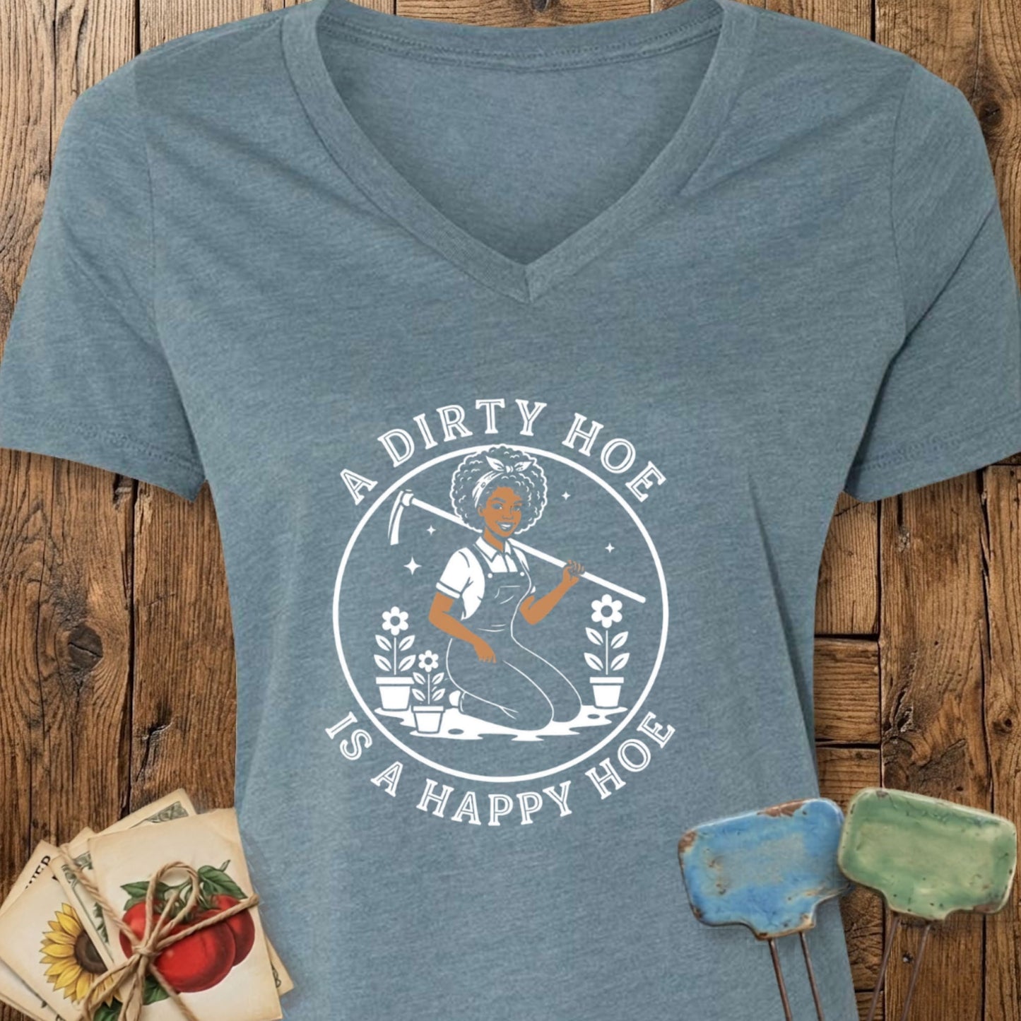 Printify T-Shirt Heather Slate / S Happy Hoe II V-Neck