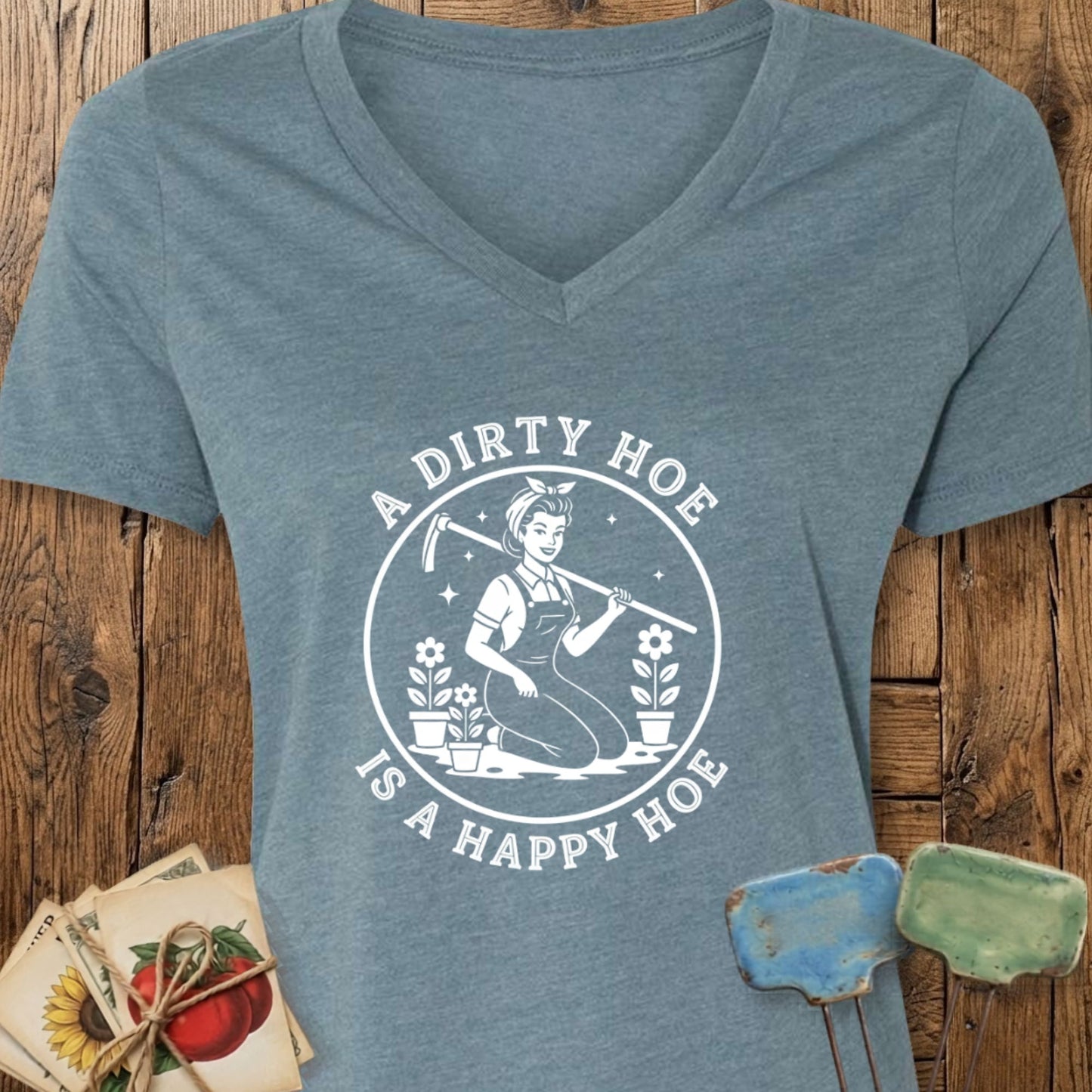 Printify T-Shirt Heather Slate / S Happy Hoe V-Neck