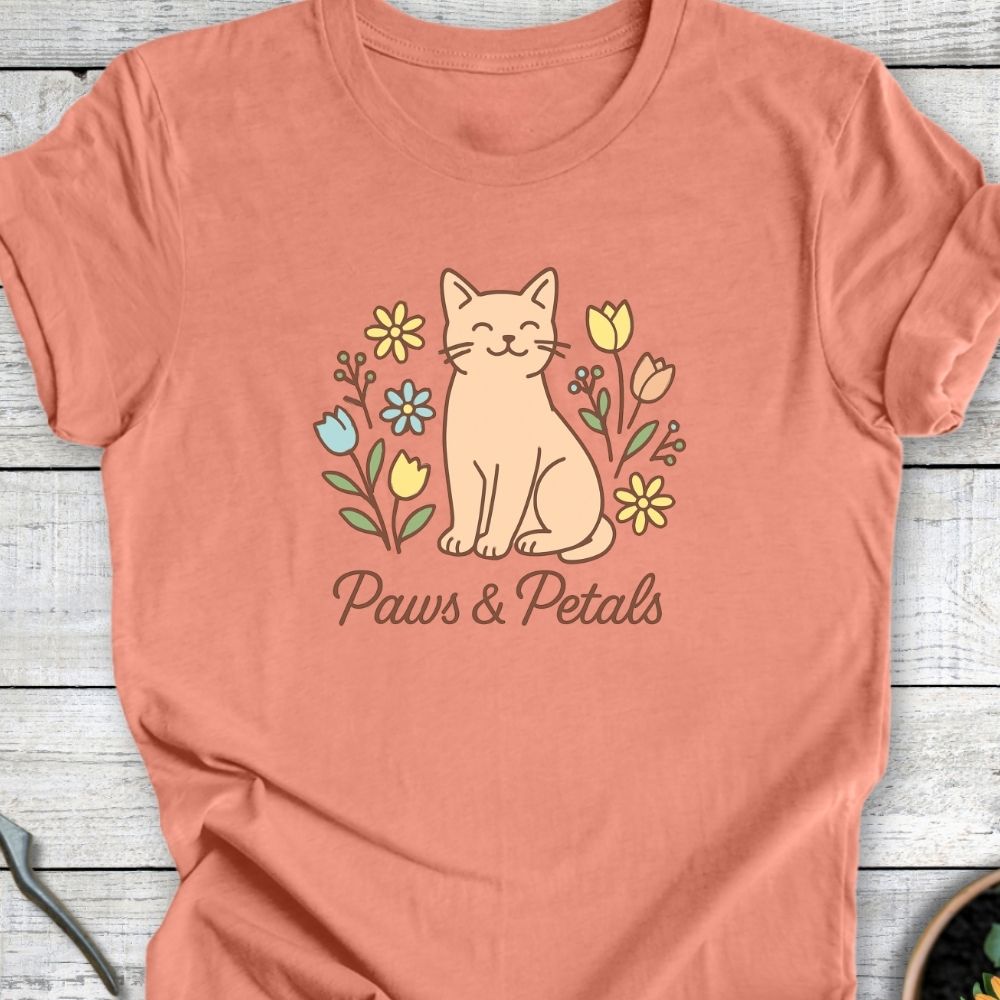 Printify T-Shirt Heather Sunset / S Paws & Petals (Cat)