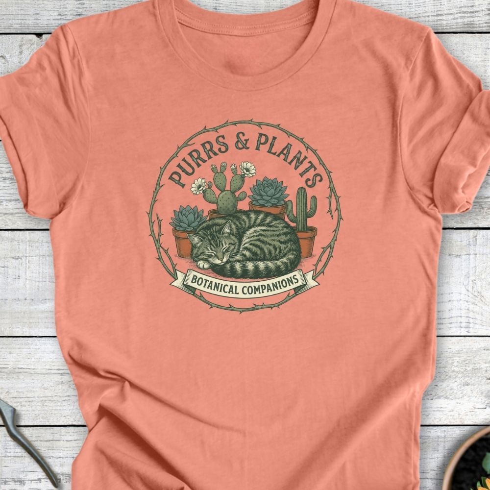 Printify T-Shirt Heather Sunset / S Purrs and Plants T-Shirt