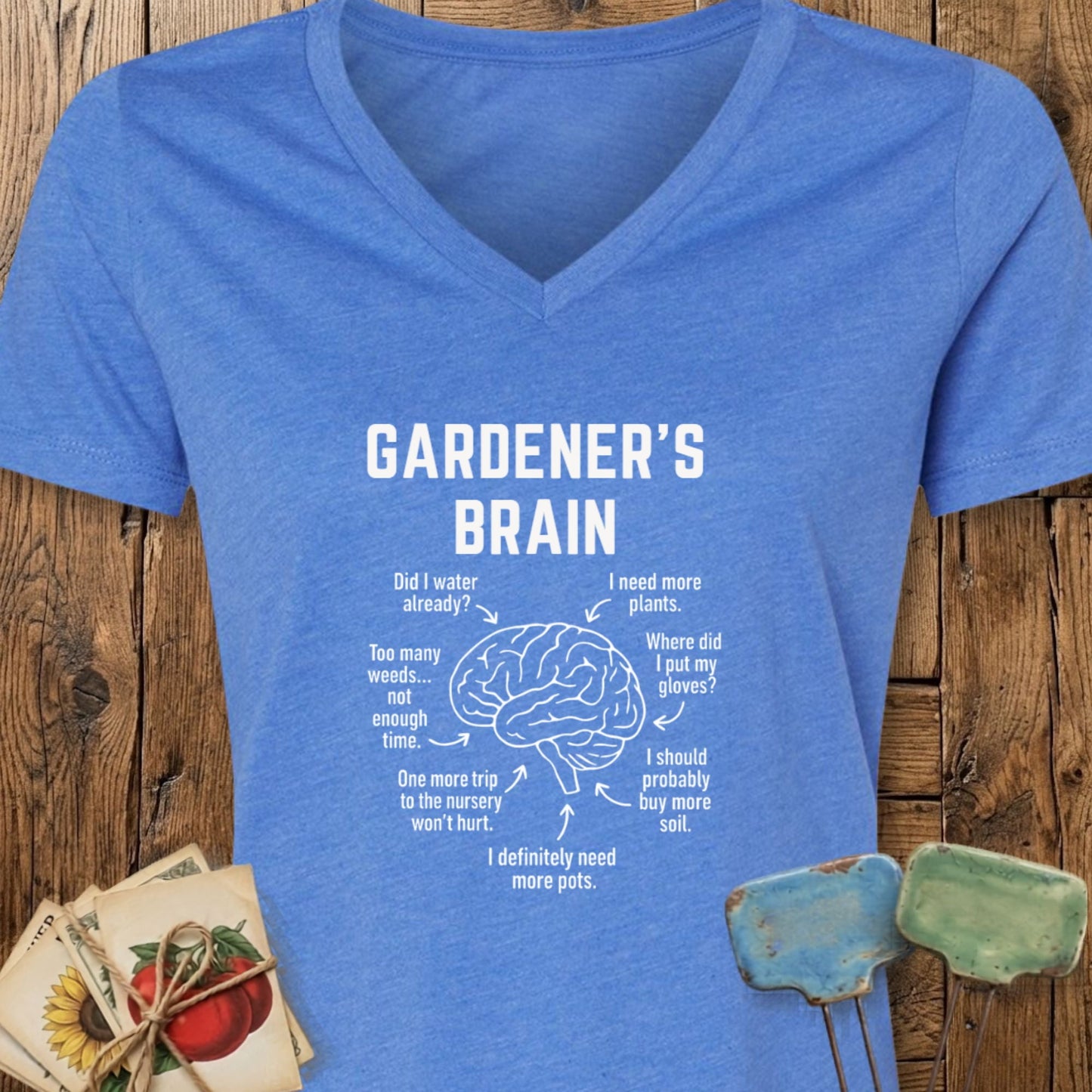 Printify T-Shirt Heather True Royal / S Gardener's Brain V-Neck