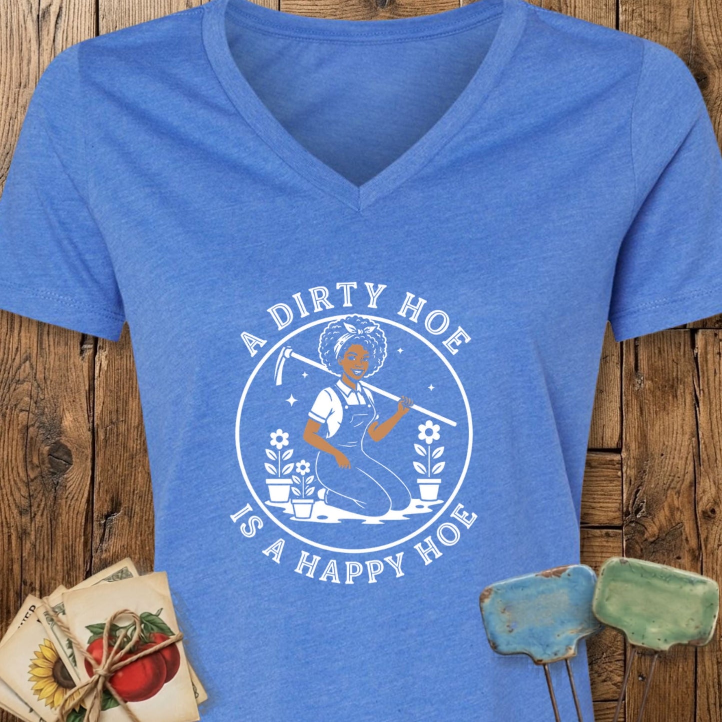 Printify T-Shirt Heather True Royal / S Happy Hoe II V-Neck