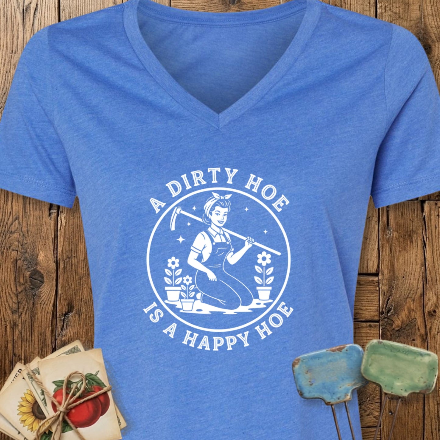 Printify T-Shirt Heather True Royal / S Happy Hoe V-Neck