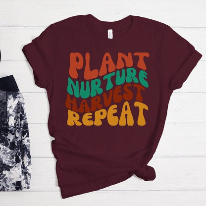 Printify T-Shirt Maroon / XS Plant Harvest Nurture Repeat Unisex Jersey Short Sleeve Tee