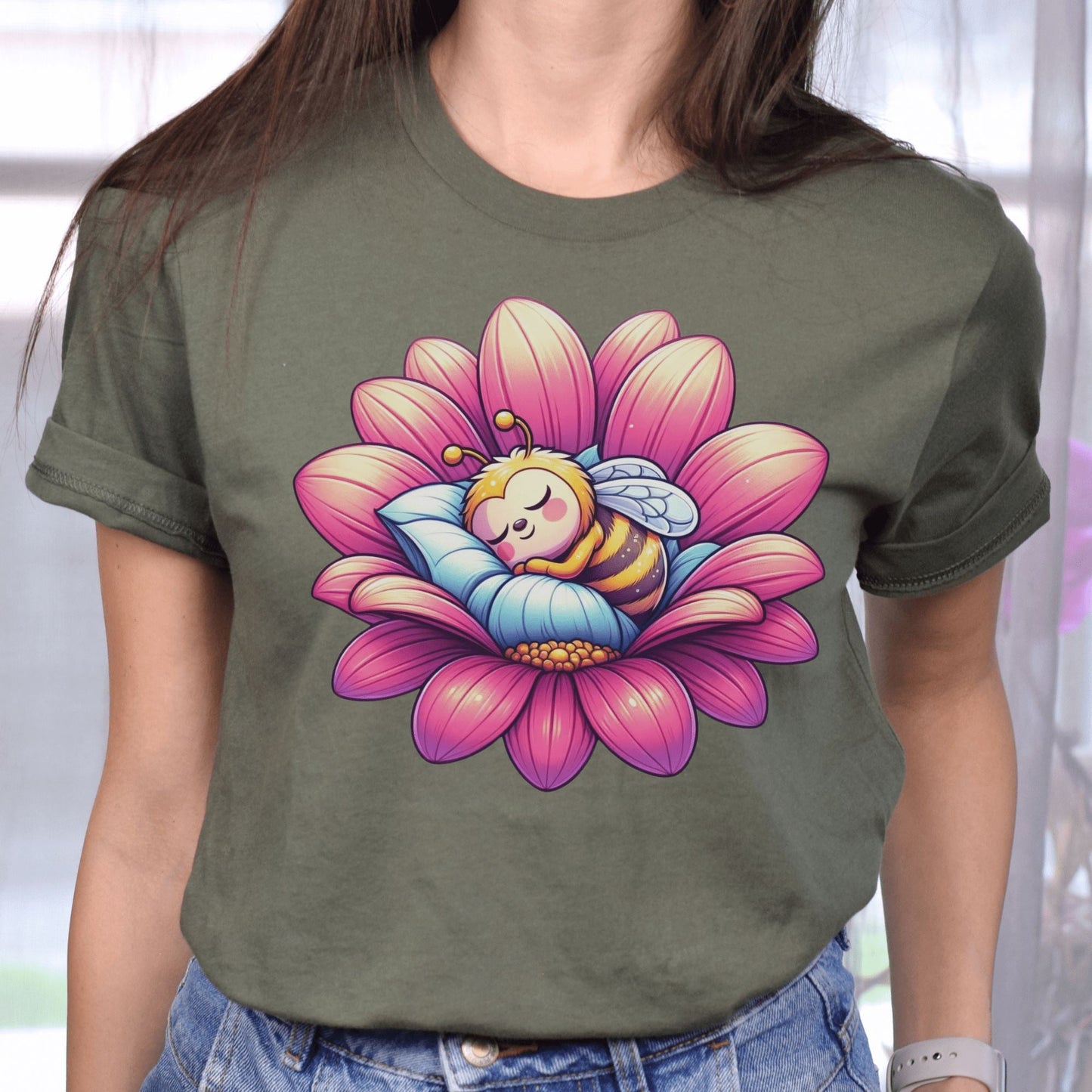 Printify T-Shirt Military Green / 2XL Dreamy Bee T-Shirt