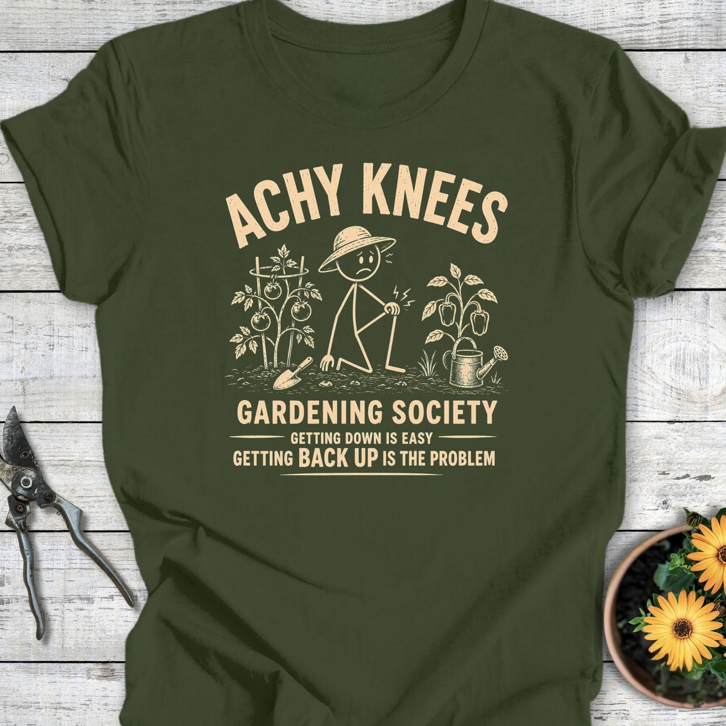 Printify T-Shirt Military Green / S Achy Knees T-Shirt
