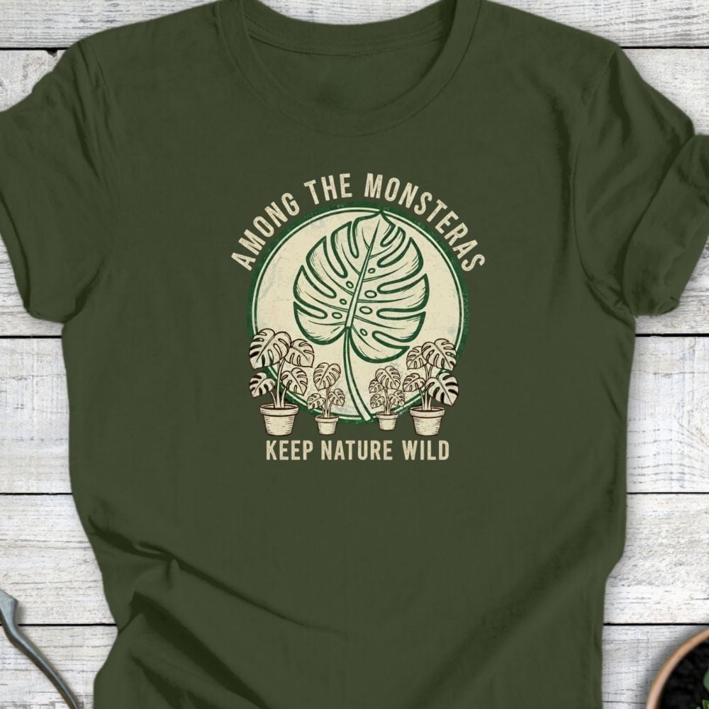 Printify T-Shirt Military Green / S among the monsteras T-Shirt