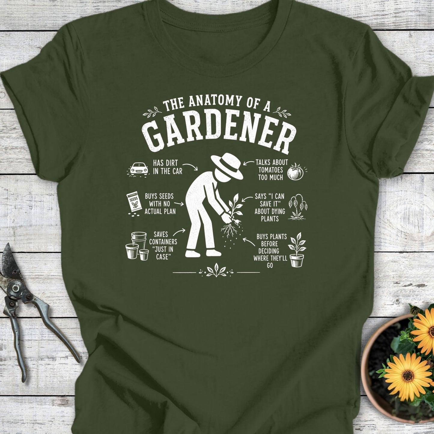 Printify T-Shirt Military Green / S Anatomy of a Gardener T-Shirt