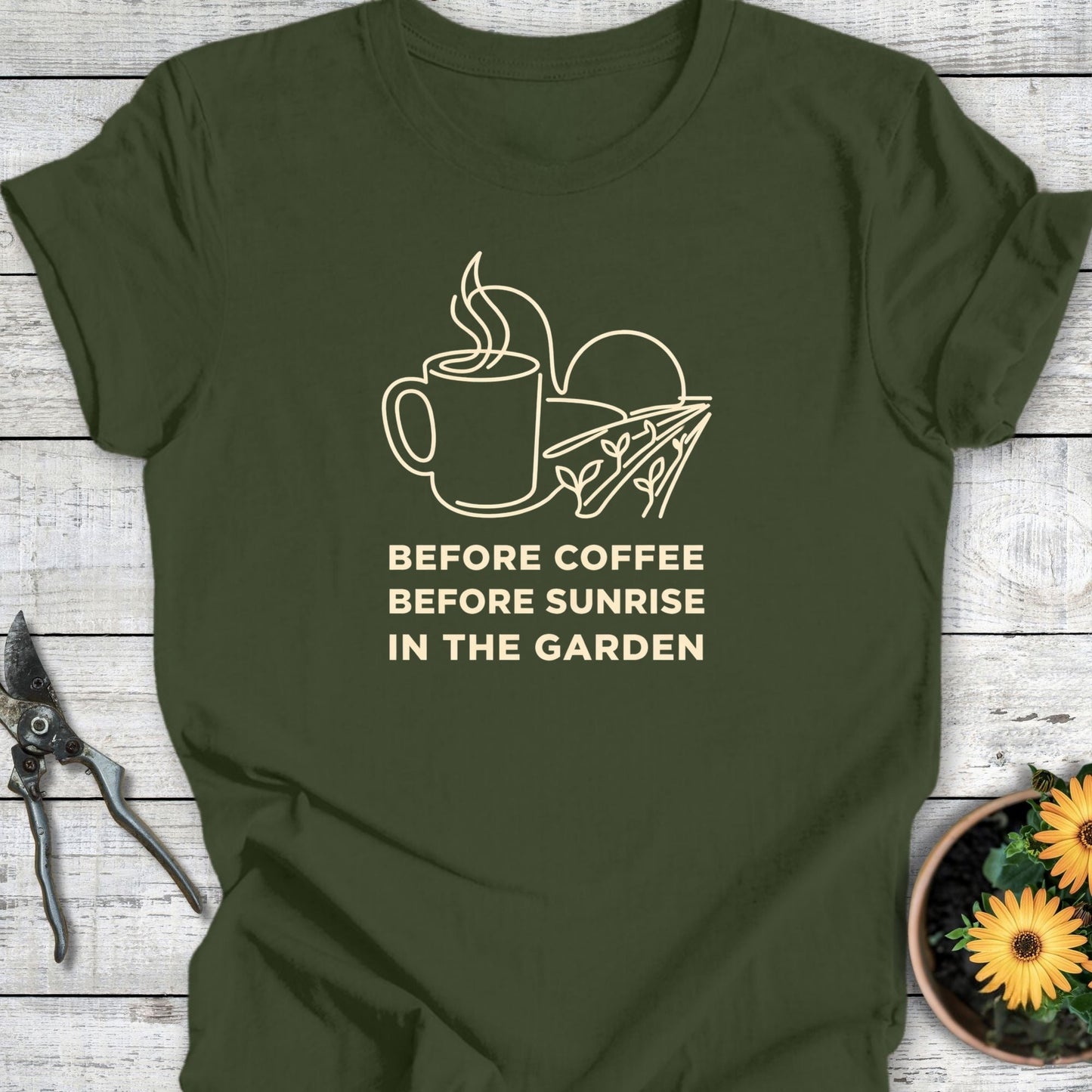 Printify T-Shirt Military Green / S Before Coffee T-Shirt