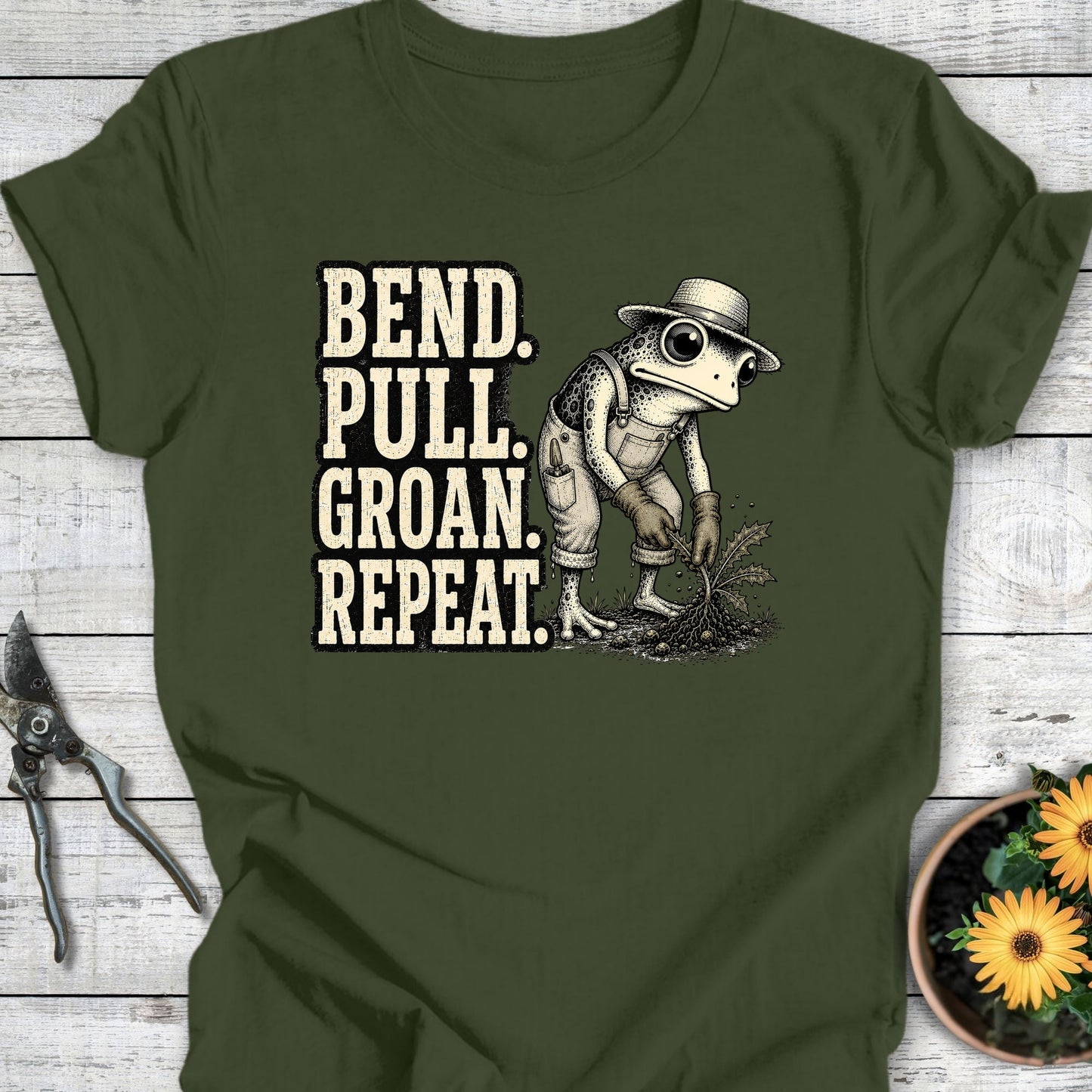 Printify T-Shirt Military Green / S Bend Pull Groan T-Shirt
