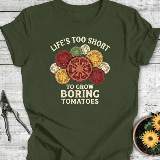 Printify T-Shirt Military Green / S Boring Tomatoes T-Shirt