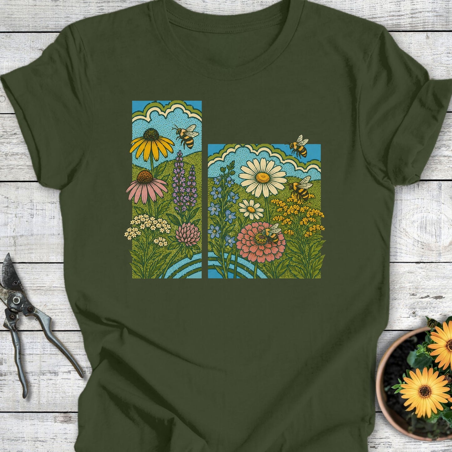 Printify T-Shirt Military Green / S Busy Bees T-Shirt
