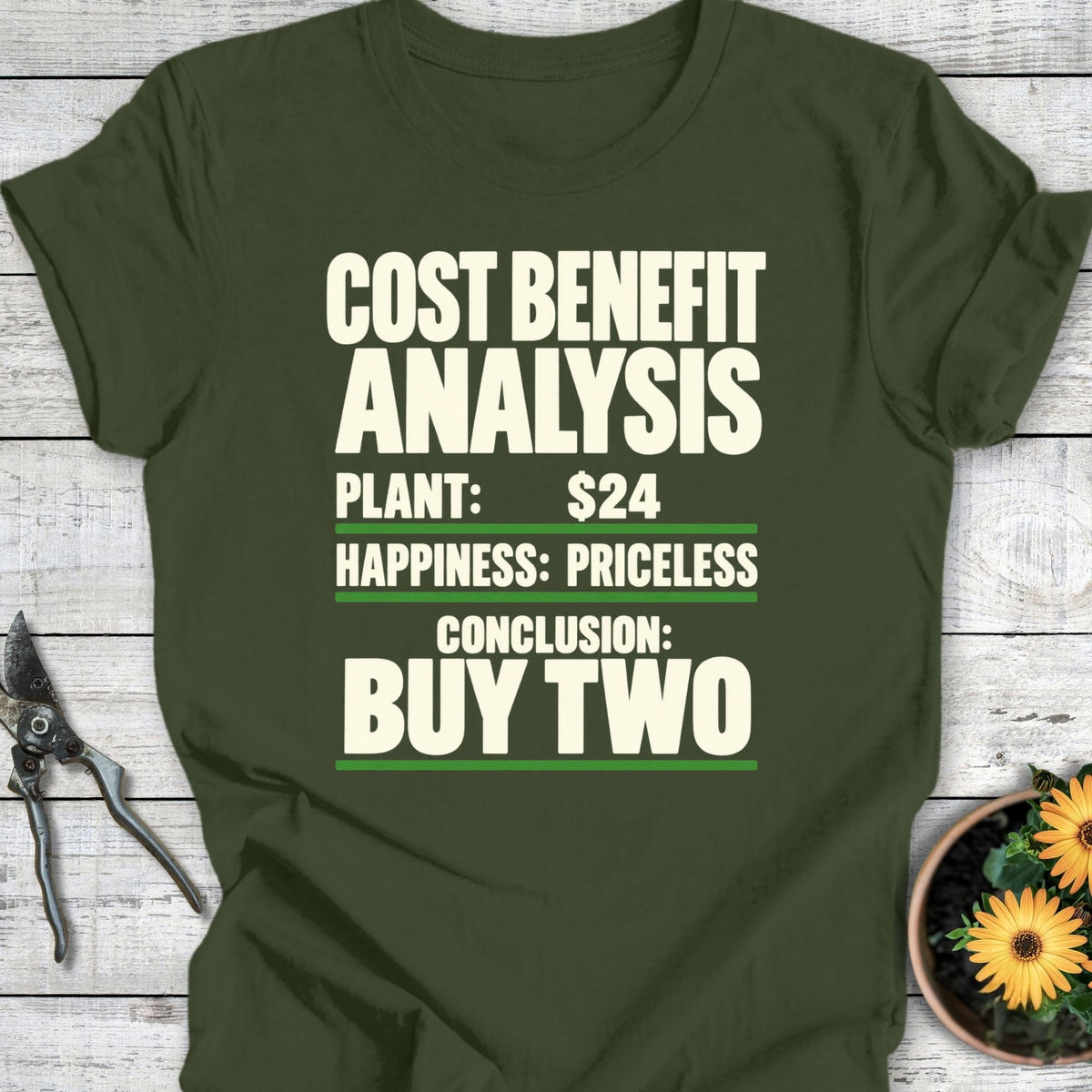 Printify T-Shirt Military Green / S Cost Benefit T-Shirt