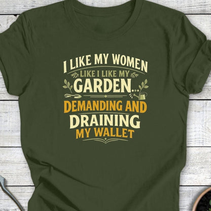 Printify T-Shirt Military Green / S Demanding and Draining T-Shirt