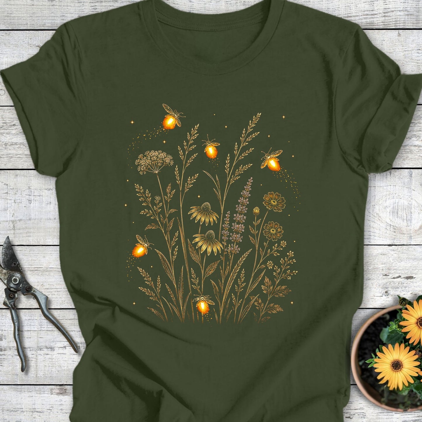 Printify T-Shirt Military Green / S Firefly Garden T-Shirt