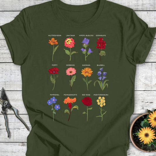 Printify T-Shirt Military Green / S Flower ID T-Shirt