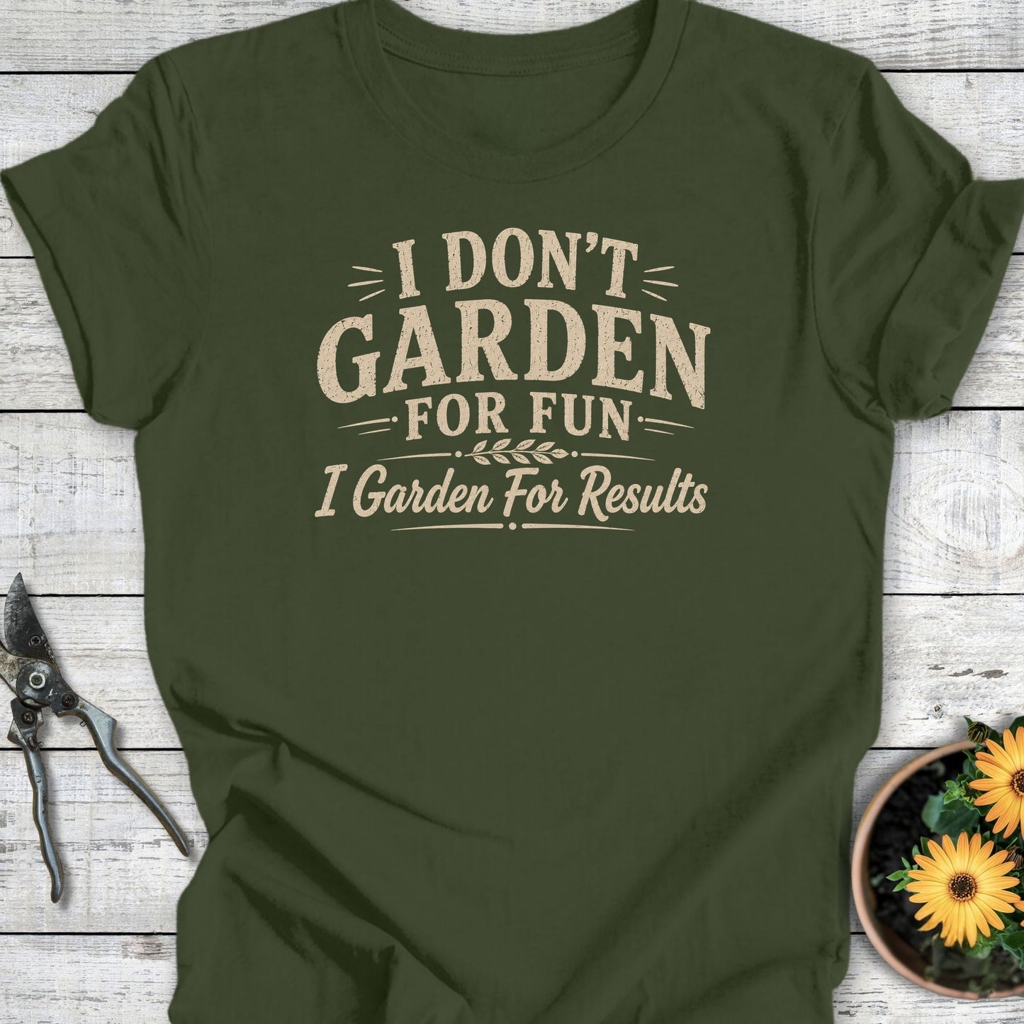 Printify T-Shirt Military Green / S Garden For Results T-Shirt