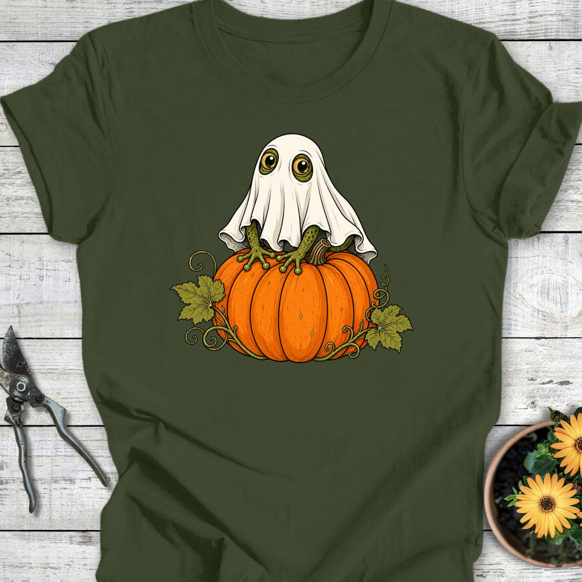 Printify T-Shirt Military Green / S Garden Ghost T-Shirt