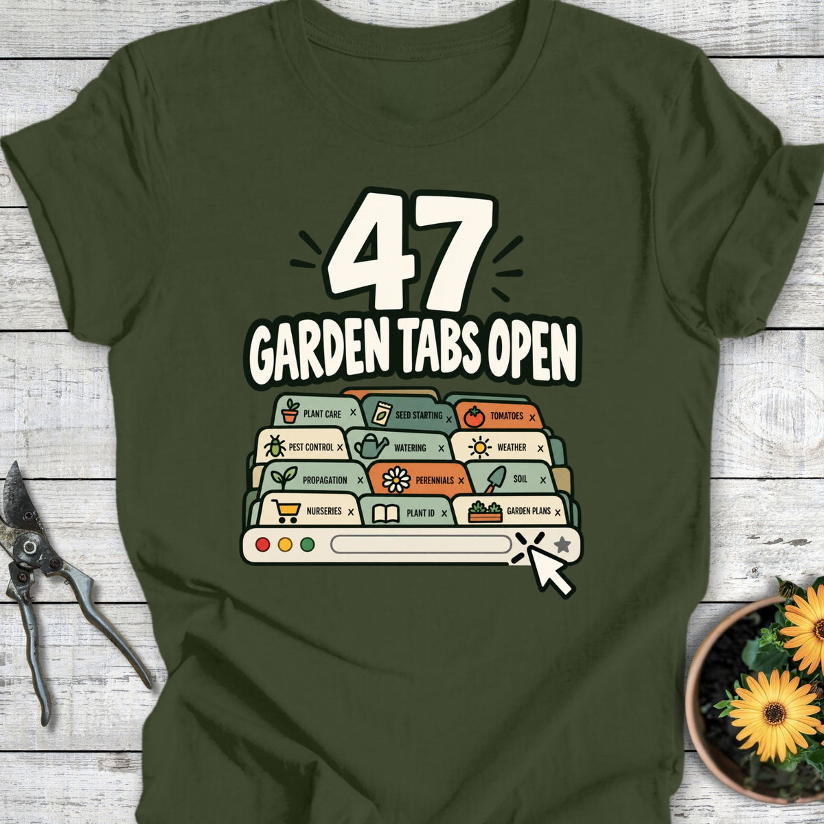 Printify T-Shirt Military Green / S Garden Tabs T-Shirt