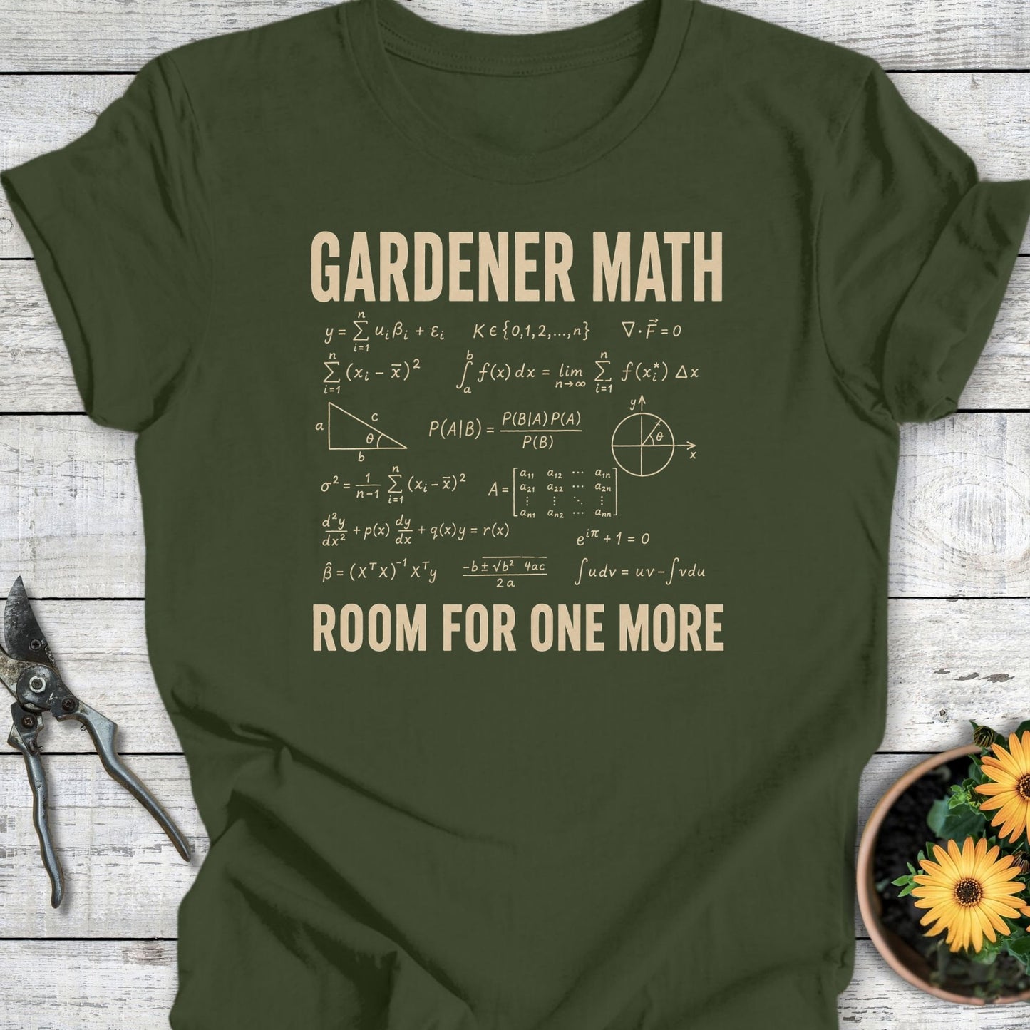 Printify T-Shirt Military Green / S Gardener Math T-Shirt
