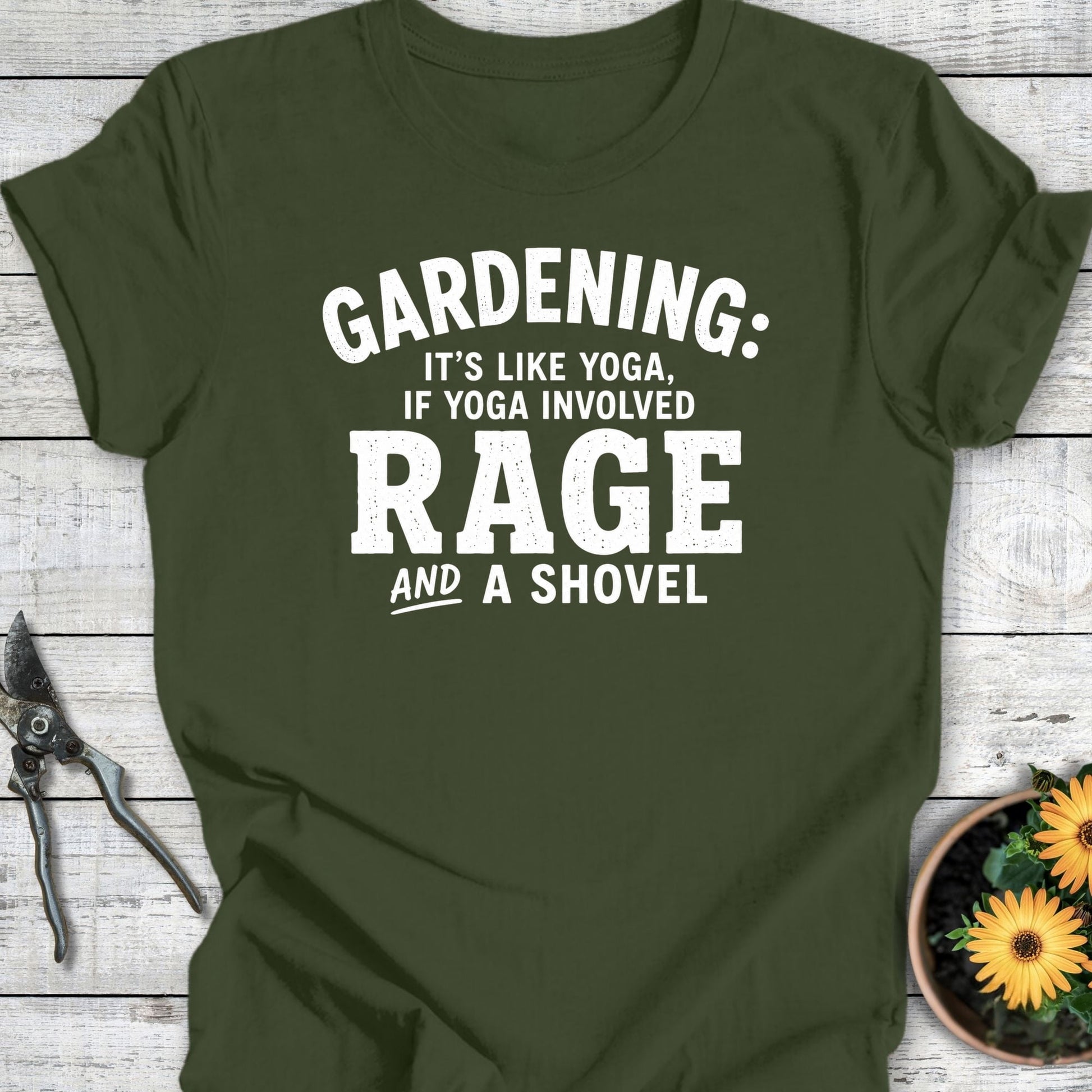 Printify T-Shirt Military Green / S Gardening Is Like Yoga T-Shirt