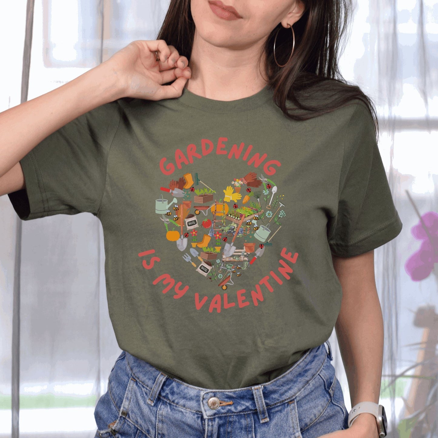 Printify T-Shirt Military Green / S Gardening is my Valentine T-Shirt