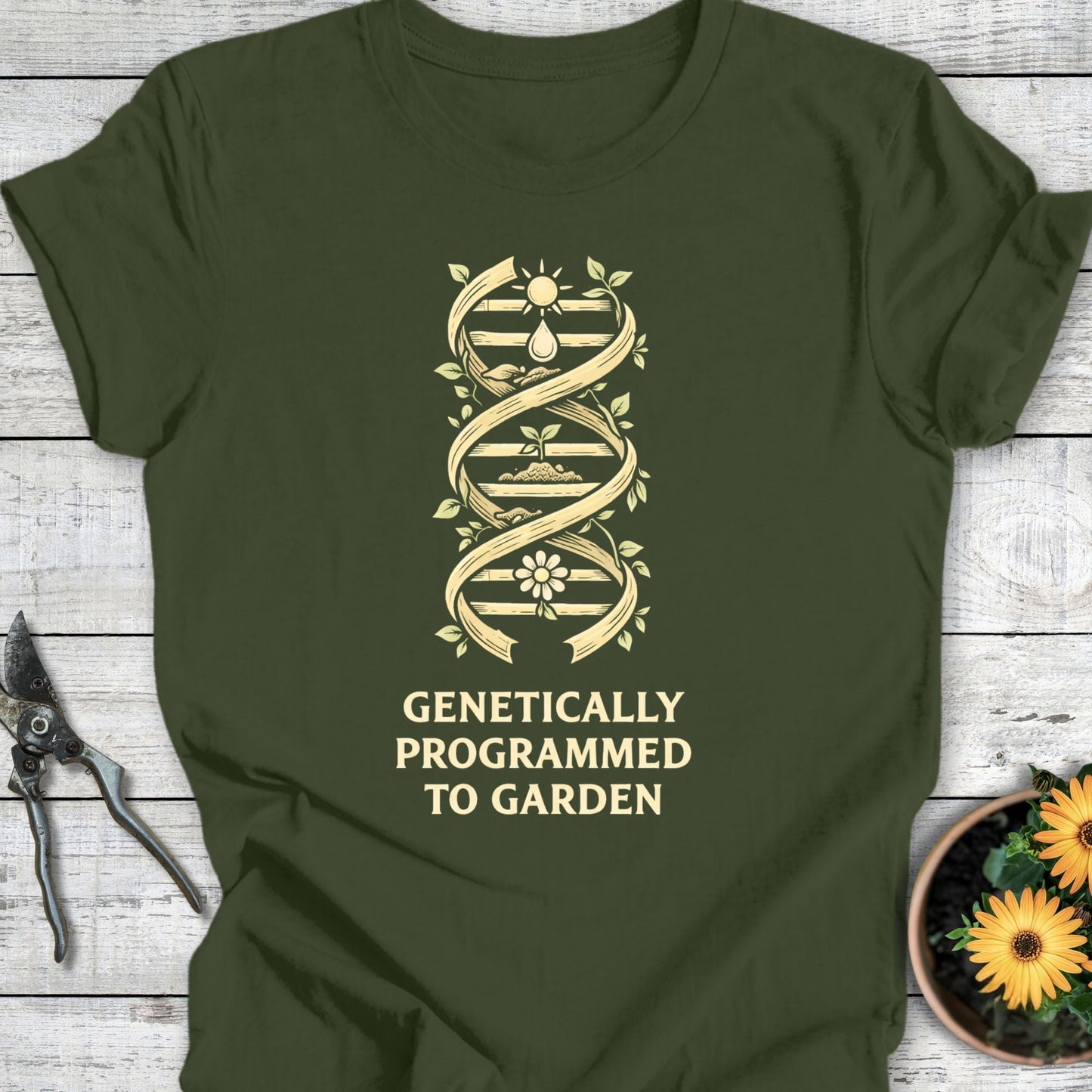 Printify T-Shirt Military Green / S Genetically Programmed T-Shirt