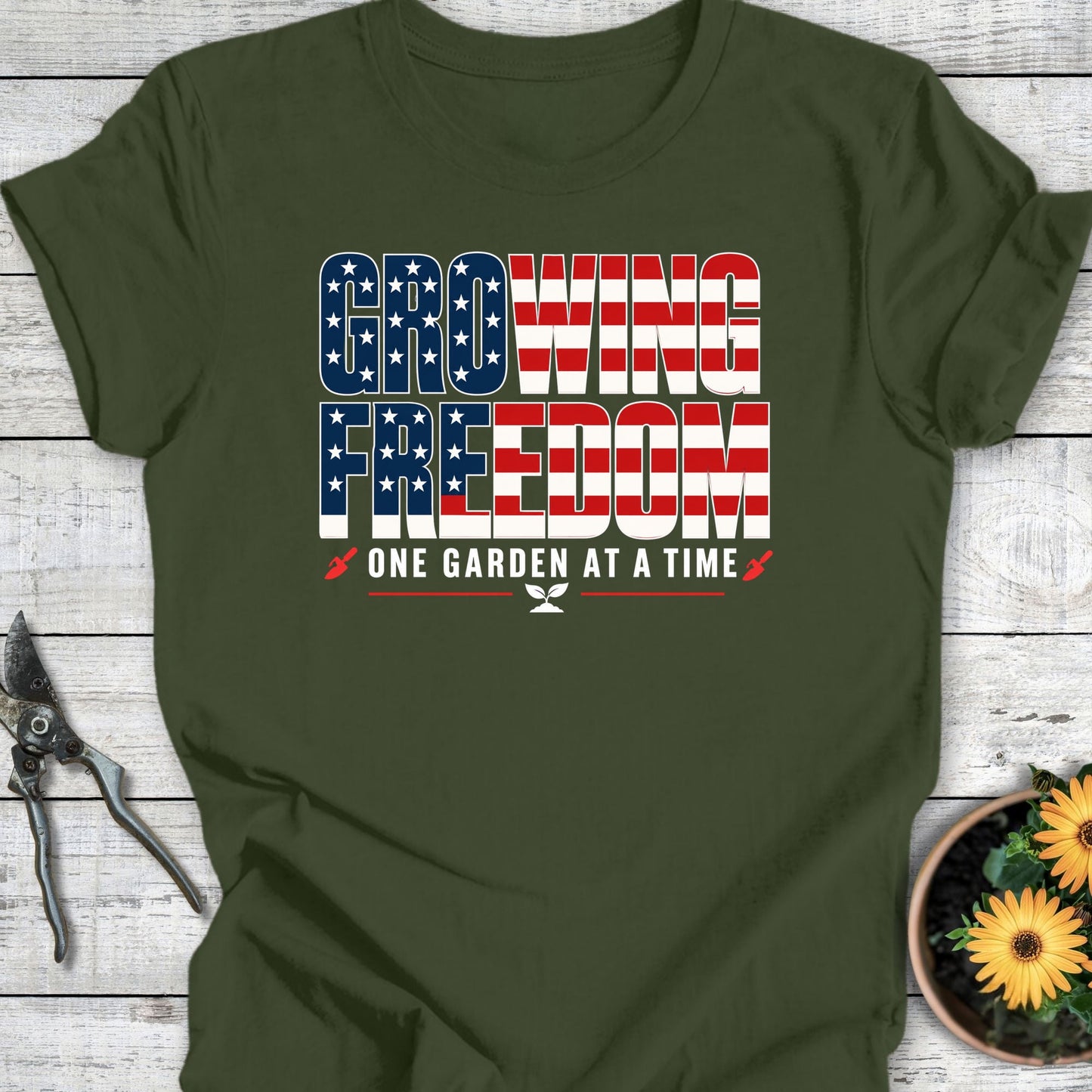 Printify T-Shirt Military Green / S Growing Freedom T-Shirt