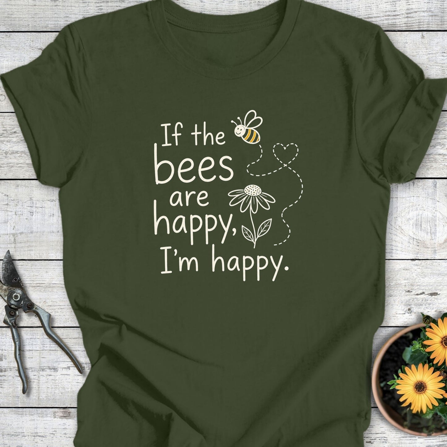Printify T-Shirt Military Green / S Happy Bees T-Shirt