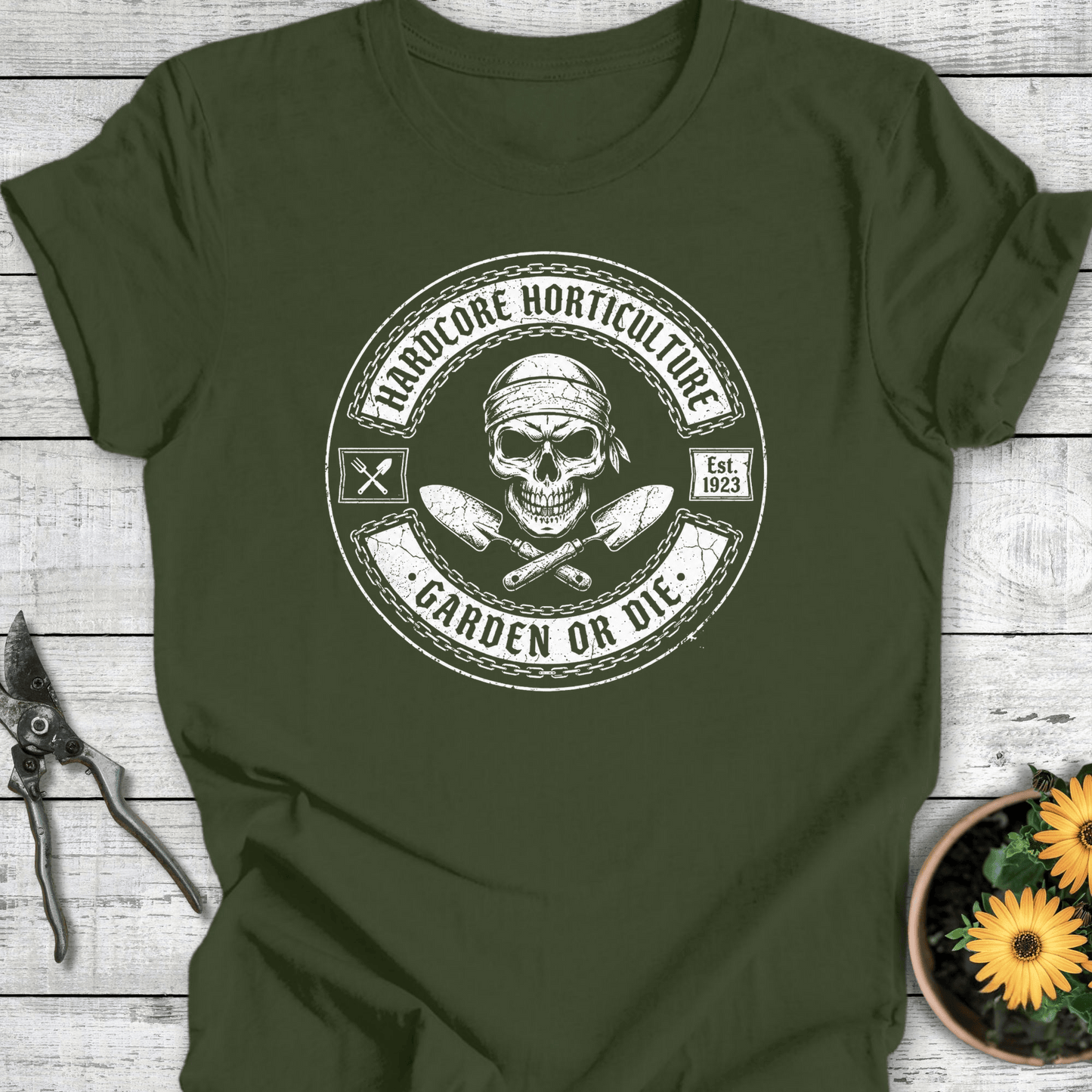 Printify T-Shirt Military Green / S Hardcore Garden T-Shirt