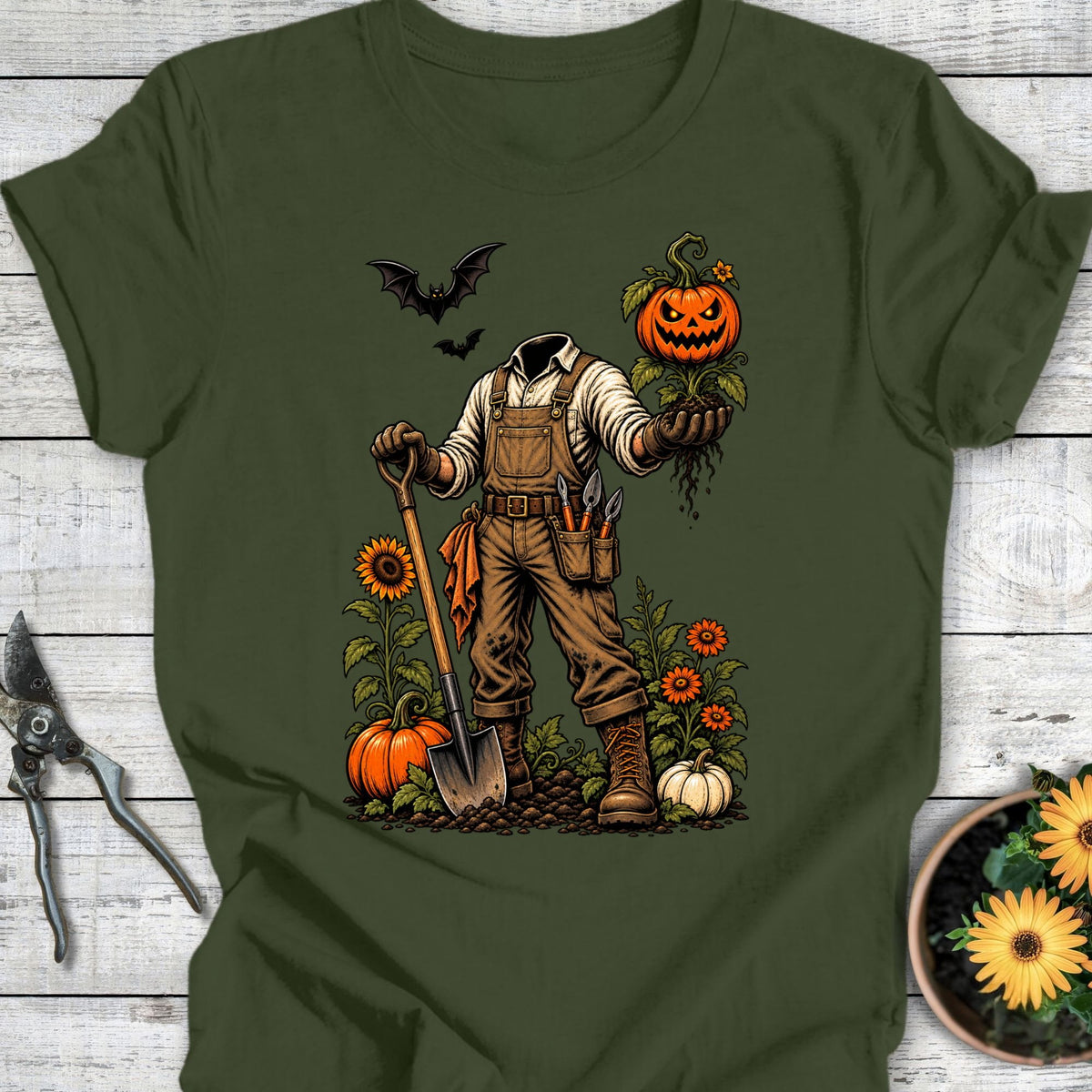 Printify T-Shirt Military Green / S Headless Gardener T-Shirt
