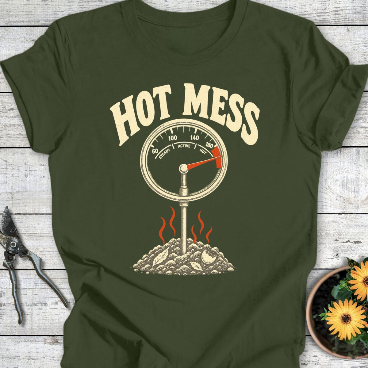 Printify T-Shirt Military Green / S Hot Mess T-Shirt