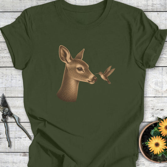 Printify T-Shirt Military Green / S Hummingbird Encounter T-Shirt