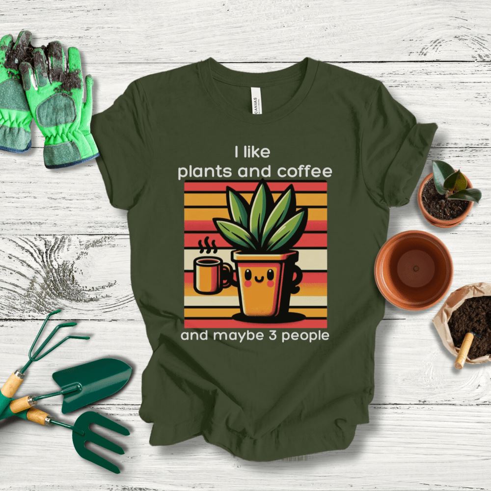 Printify T-Shirt Military Green / S I Like Plants and Coffee T-Shirt