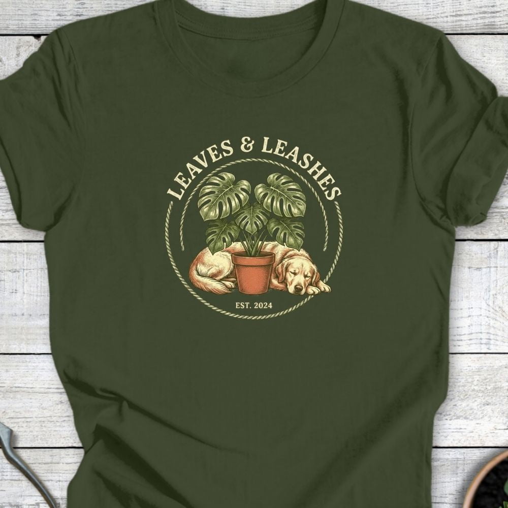 Printify T-Shirt Military Green / S Leaves and Leashes T-Shirt