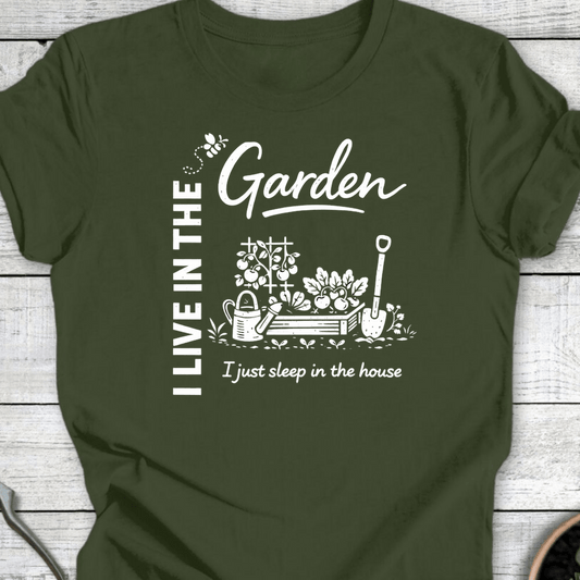 Printify T-Shirt Military Green / S Live In The Garden T-Shirt