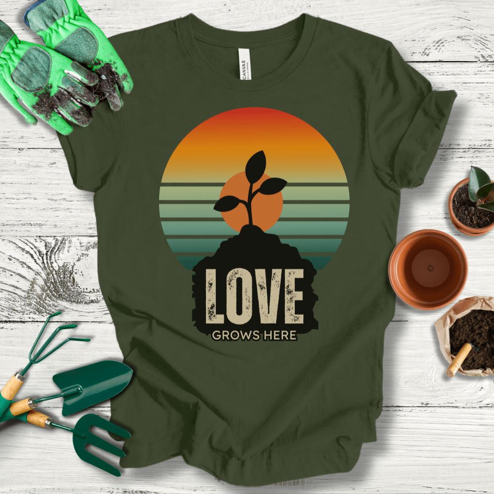 Printify T-Shirt Military Green / S Love Grows Here