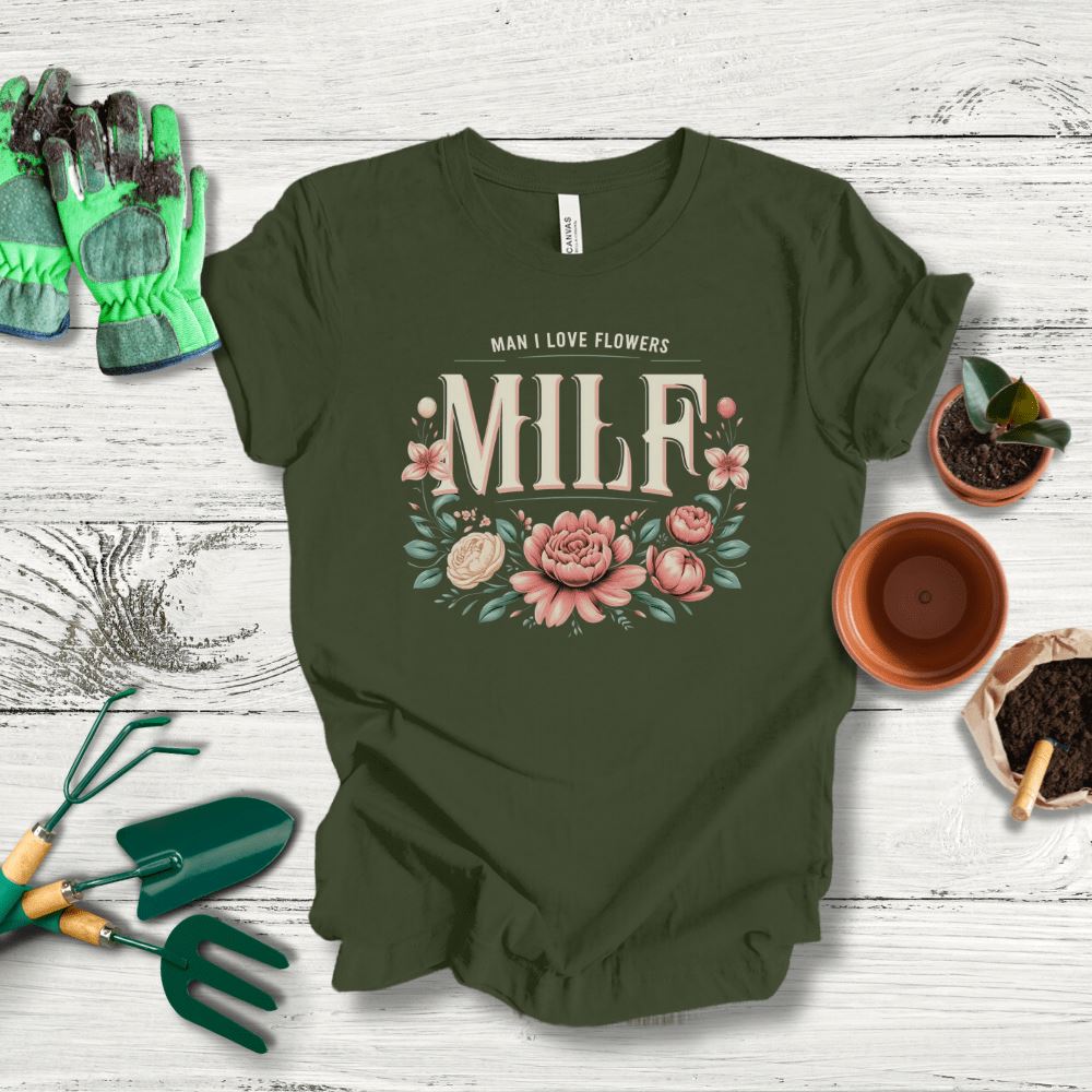 Printify T-Shirt Military Green / S Man I Love Flowers T-Shirt