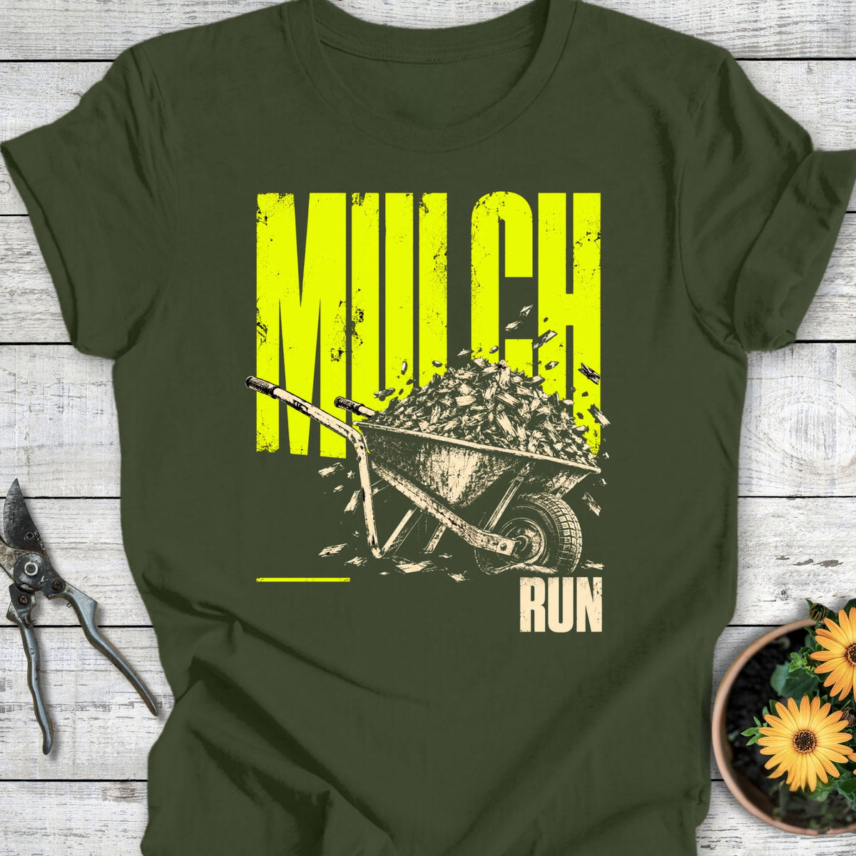Printify T-Shirt Military Green / S Mulch Run T-Shirt