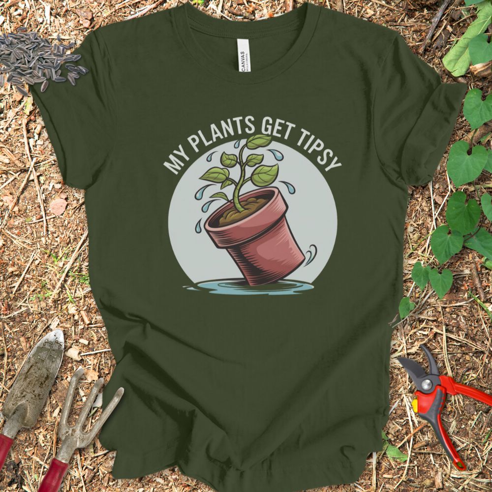 Printify T-Shirt Military Green / S My Plants Get Tipsy